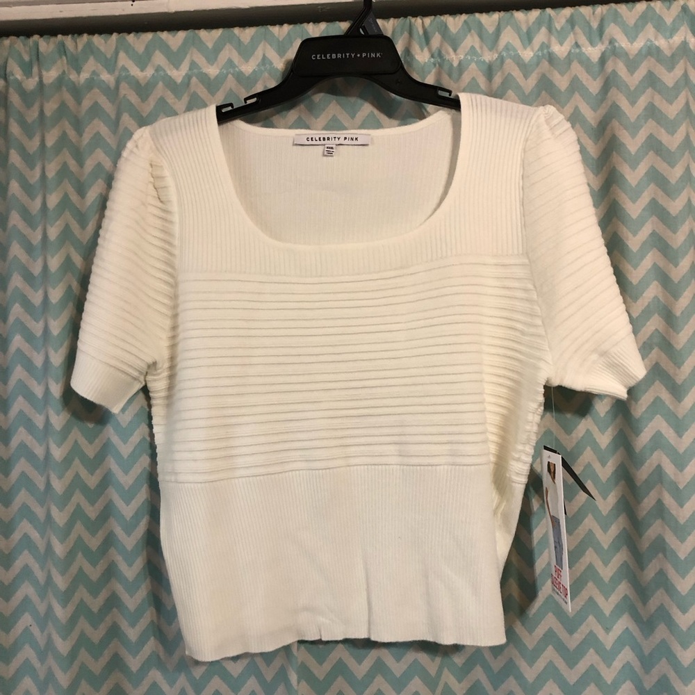 Celebrity Pink plus size women’s white puff sleeve sweater top